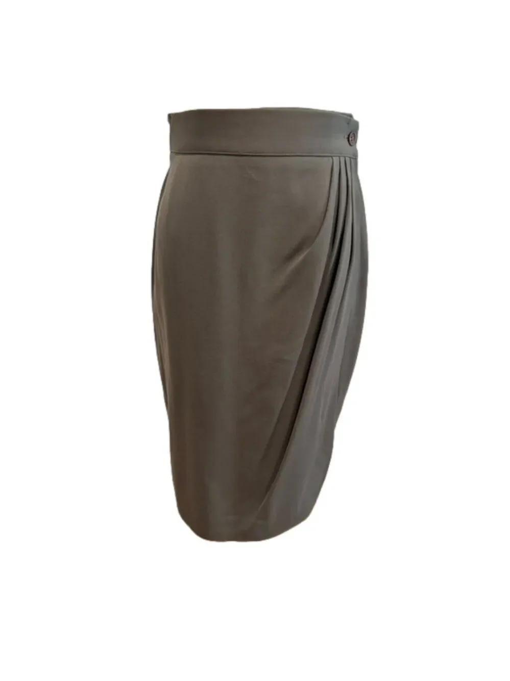 80s JOAN & DAVID ITALIAN FAUX WRAP PENCIL SKIRT CHARCOAL GRAY DRAPED PLEATS
